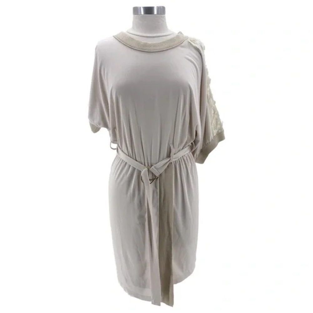 Elegant 3D Flower Cream Dress with Belt